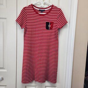 [M] Tommy Hilfiger Red and White Striped T-Shirt Dress Size Medium 100% Cotton